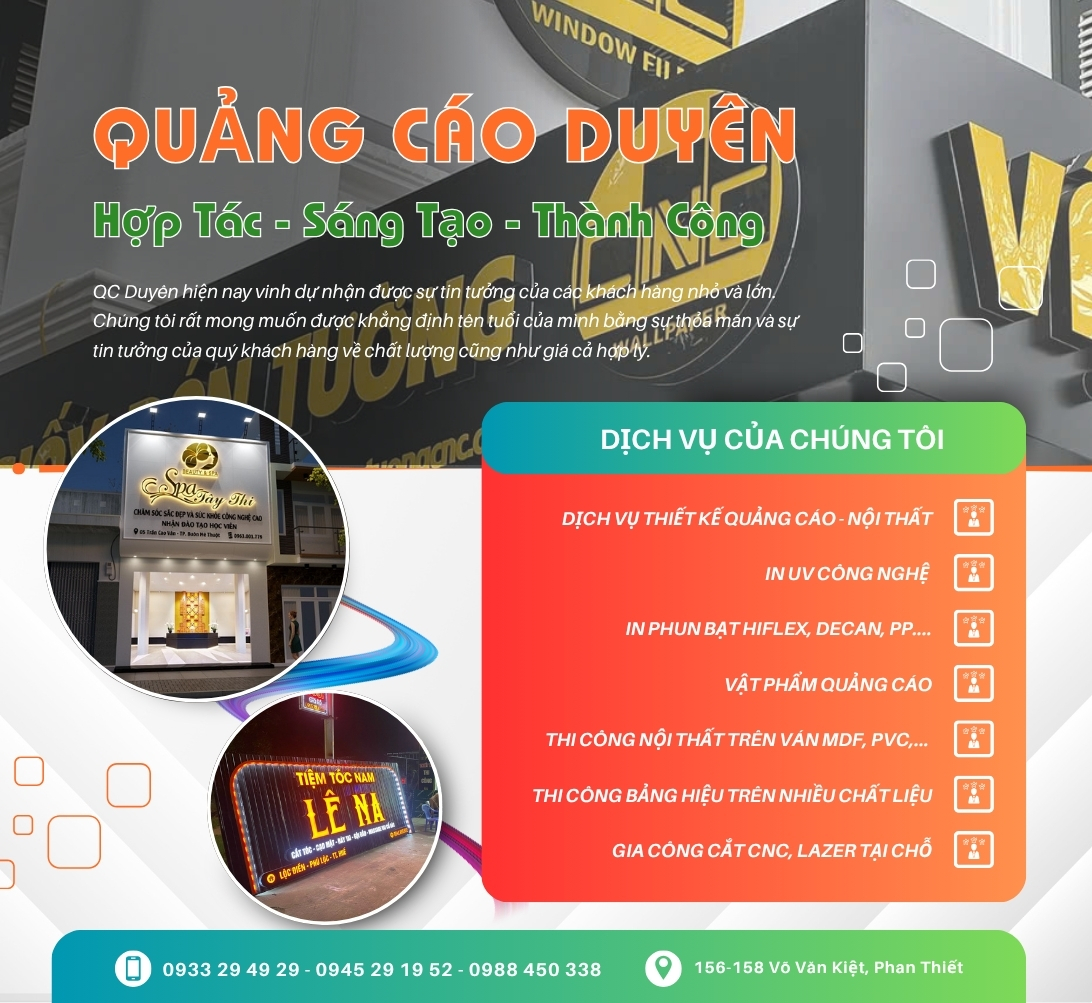 Bảng hiệu Quảng cáo Duyên Phan Thiết. Làm Bảng hiệu ,thi công mặt dựng Alu, hộp đèn Bình Thuận