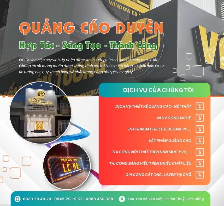 Bảng hiệu Quảng cáo Duyên Phan Thiết. Làm Bảng hiệu ,thi công mặt dựng Alu, hộp đèn Bình Thuận